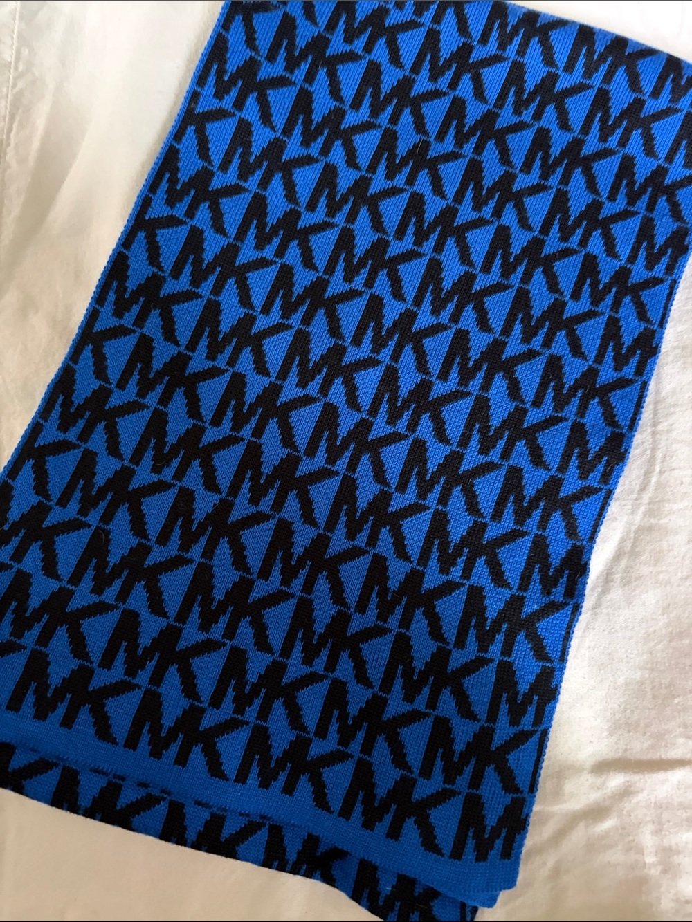 Michael Kors Black and Blue MK Logo Knit Scarf